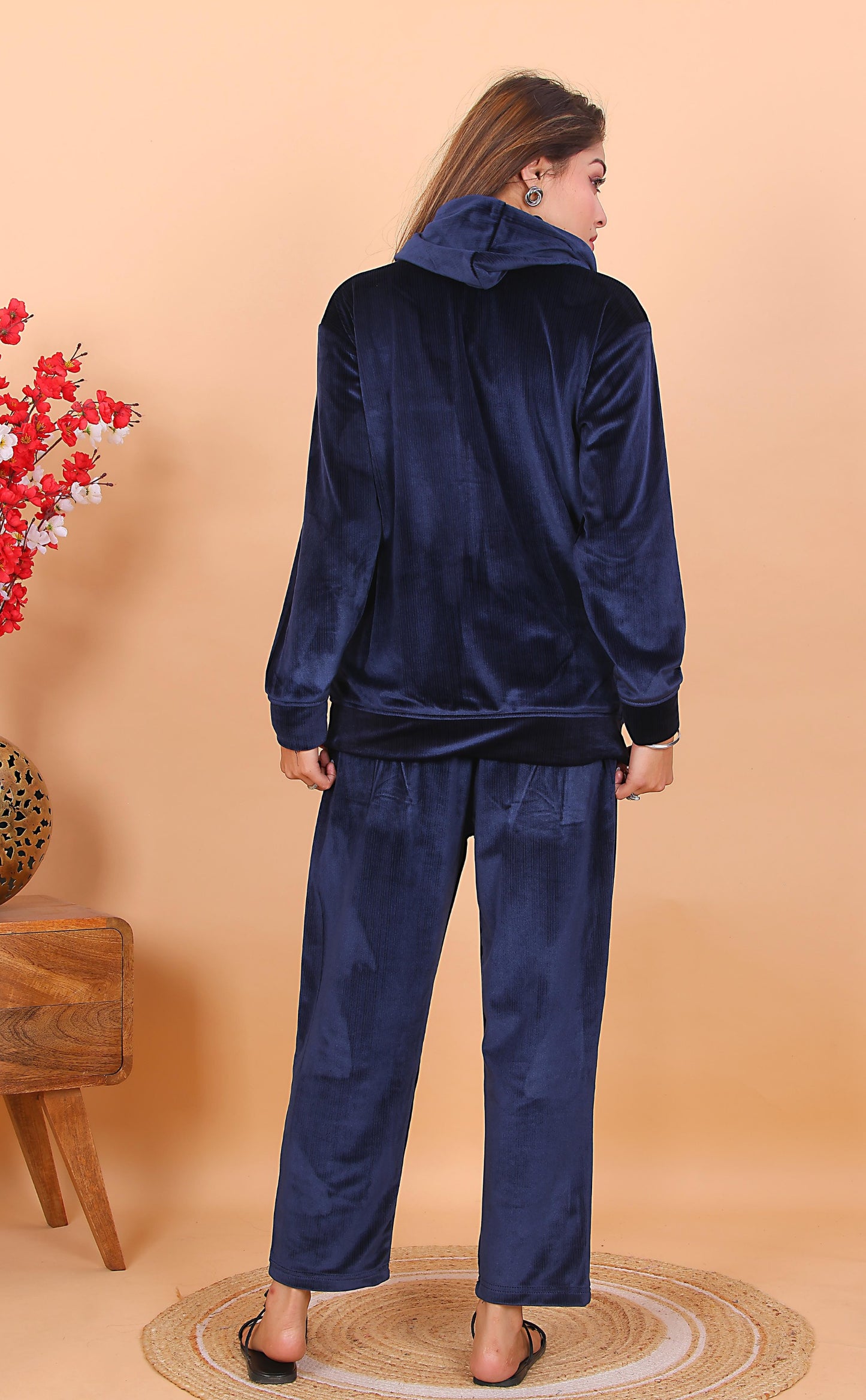 AdaFashions Navy Blue Velvet Co-Ord Set – Luxe Nightwear Edition