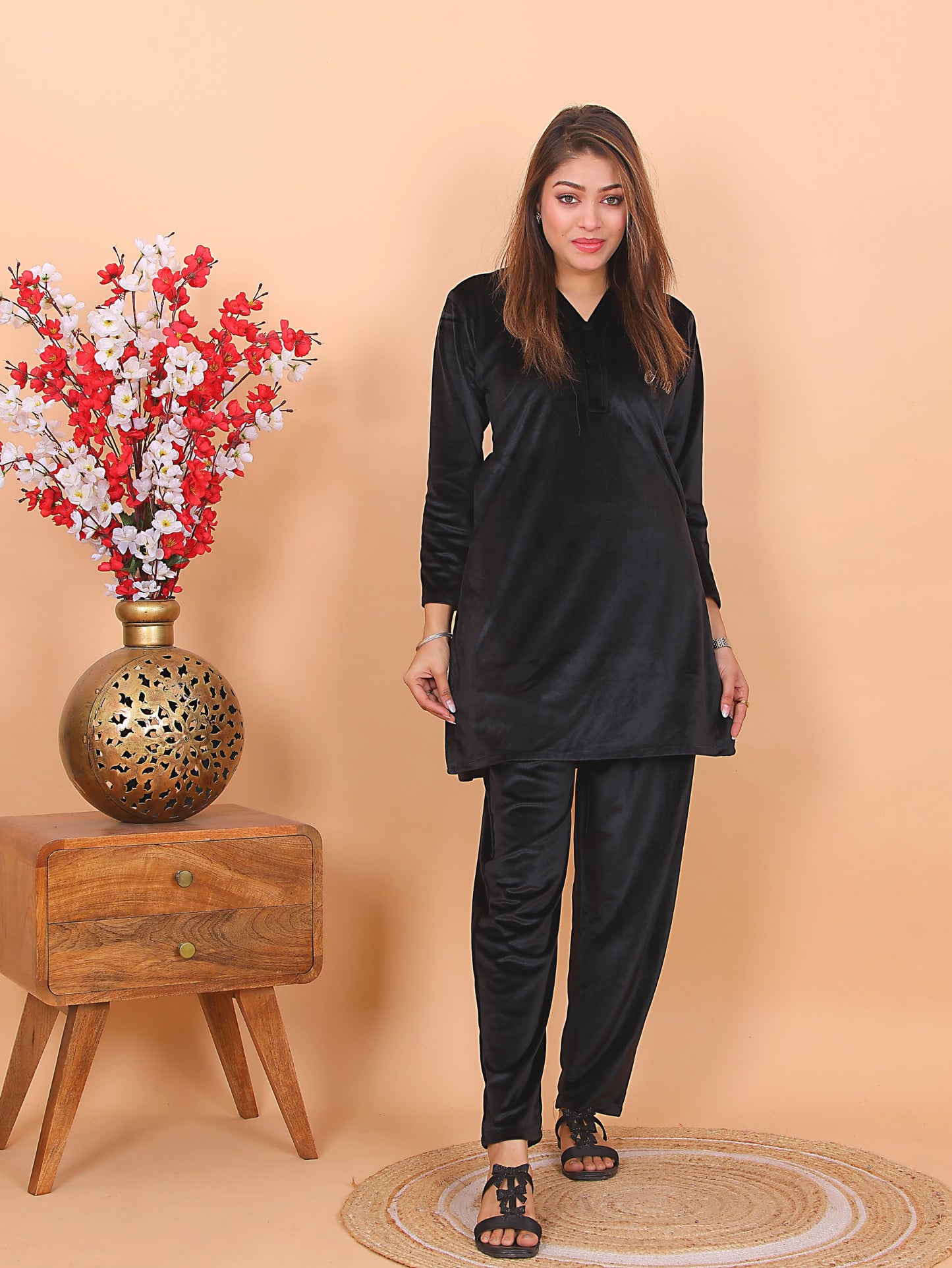 AdaFashions Black Velvet Co-Ord Set – Luxe Nightwear Edition