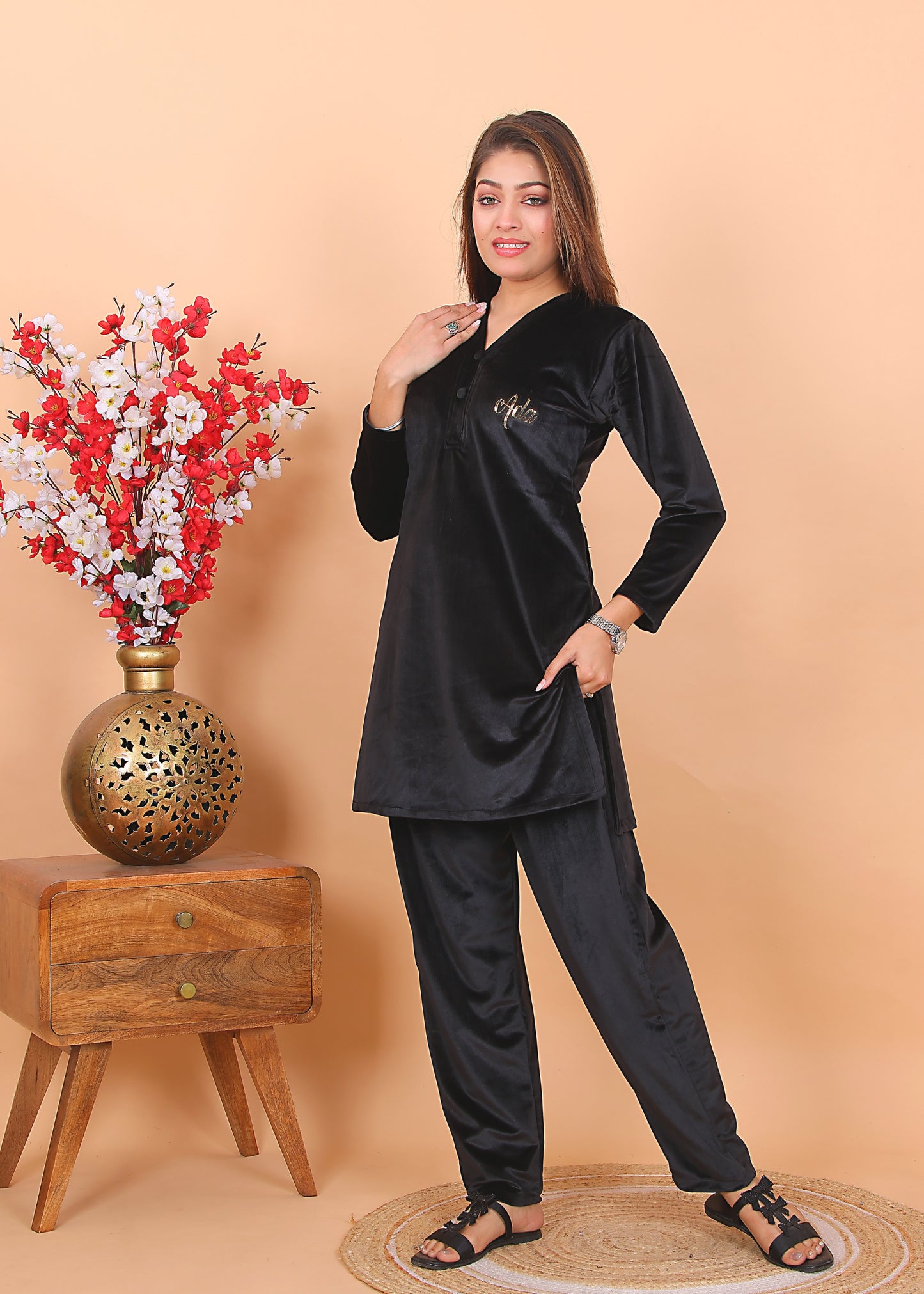 AdaFashions Black Velvet Co-Ord Set – Luxe Nightwear Edition