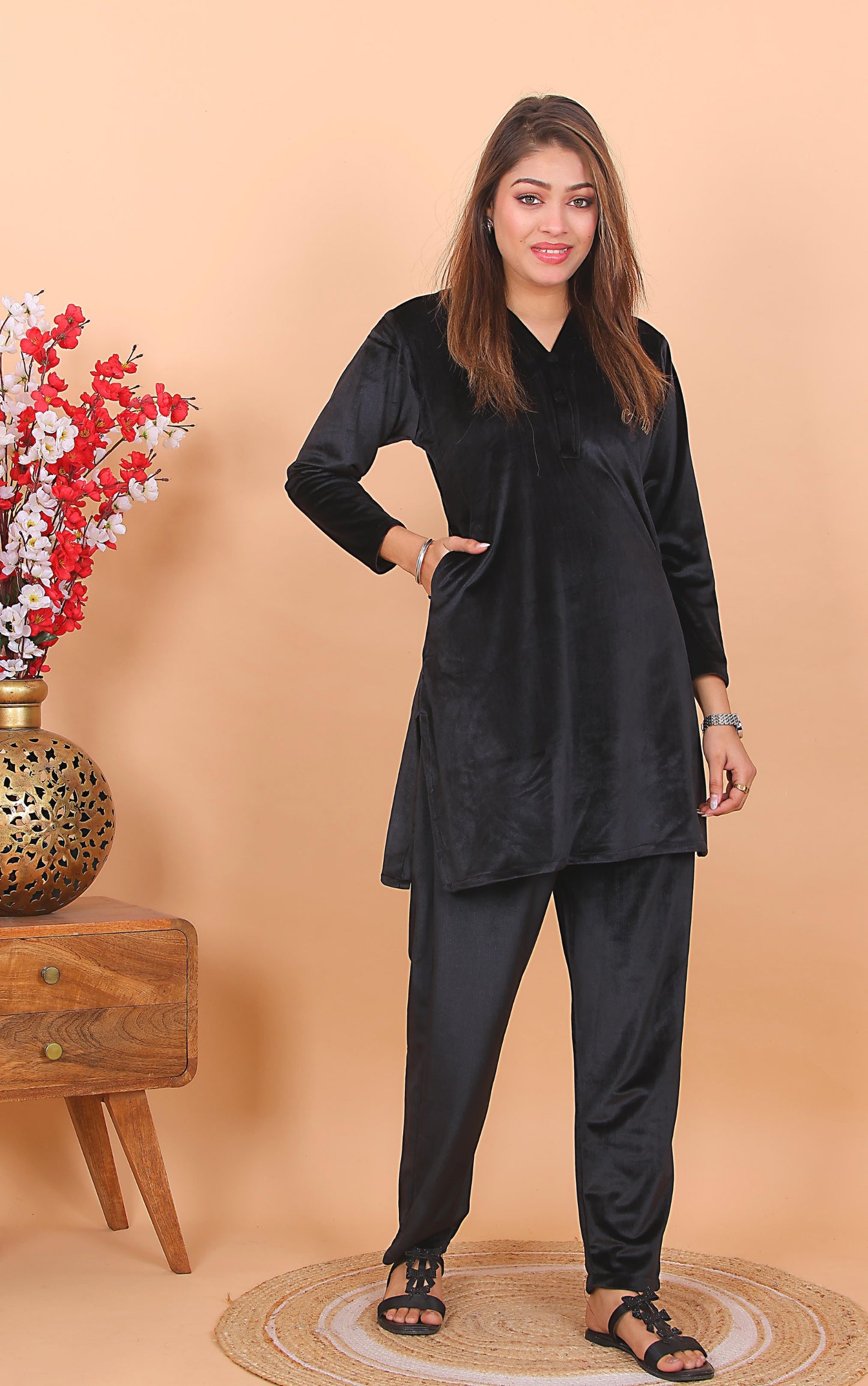AdaFashions Black Velvet Co-Ord Set – Luxe Nightwear Edition