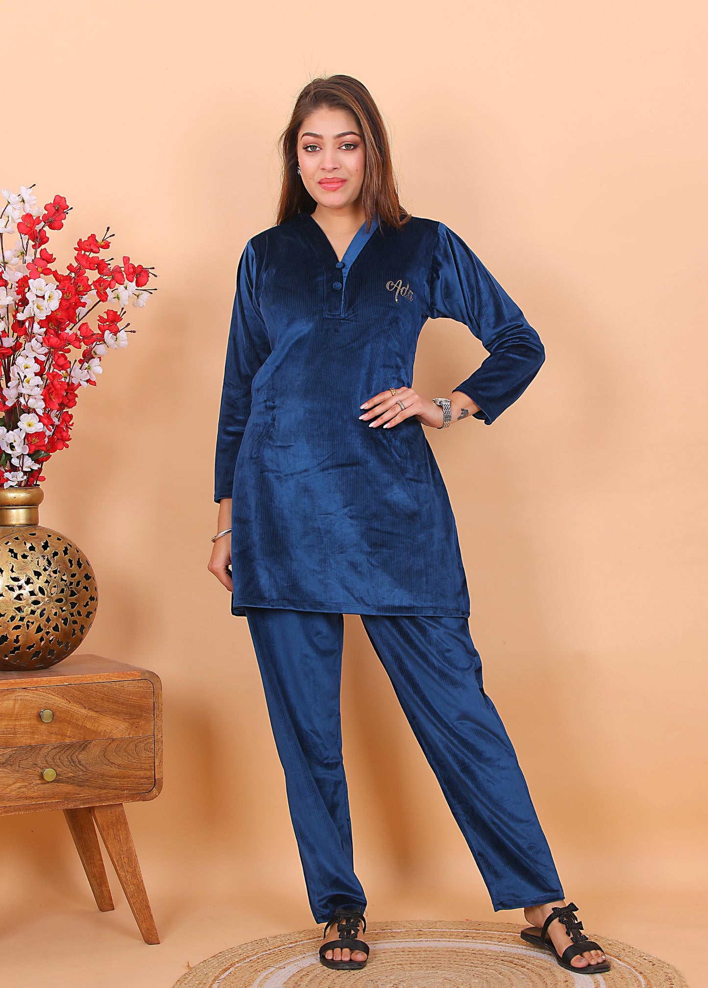 AdaFashions Velvet Co-Ord Set – Luxe Nightwear Edition