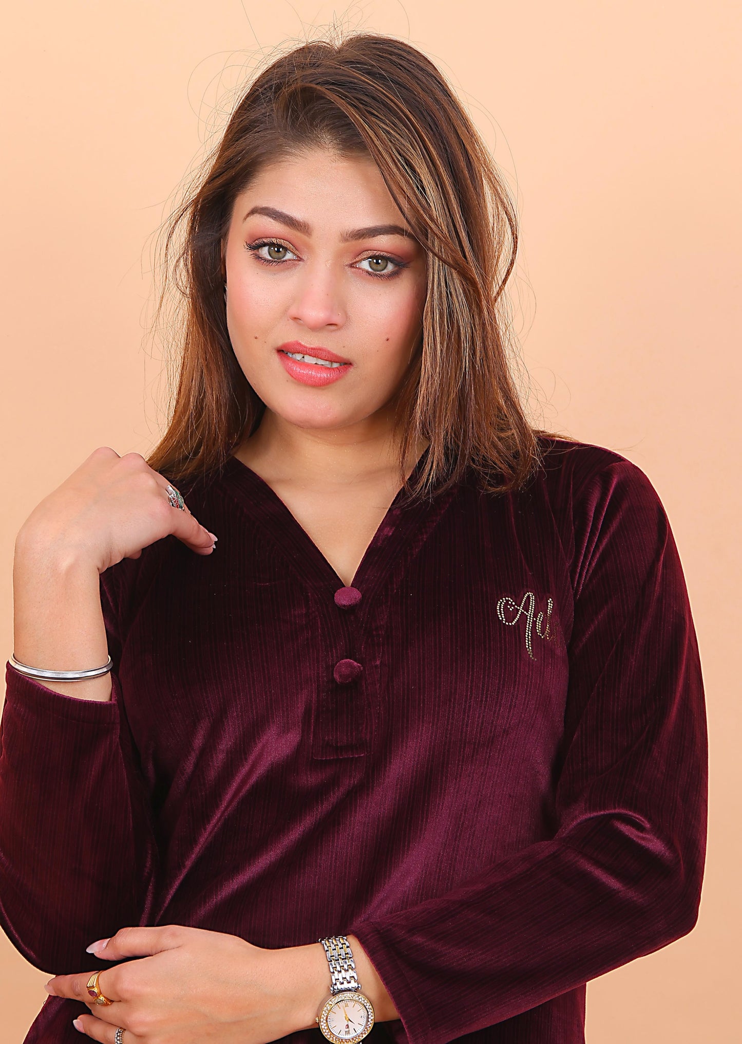 AdaFashions Wine Velvet Co-Ord Set – Luxe Nightwear Edition