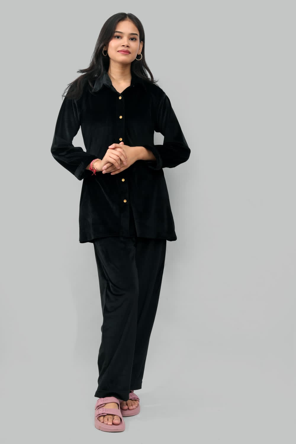 AdaFashions Black Casual Velvet Co-Ord Set – Winter Edition