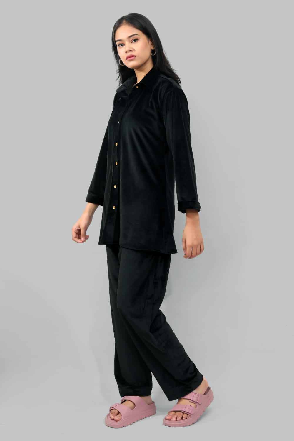 AdaFashions Black Casual Velvet Co-Ord Set – Winter Edition