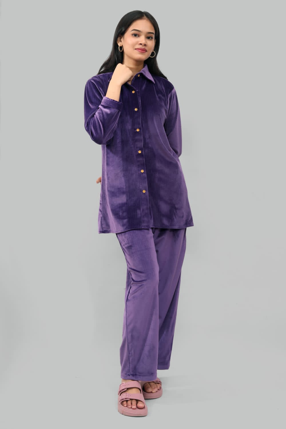 “Luxury in Every Thread: Purple Velvet Cord Set by Ada Fashions”
