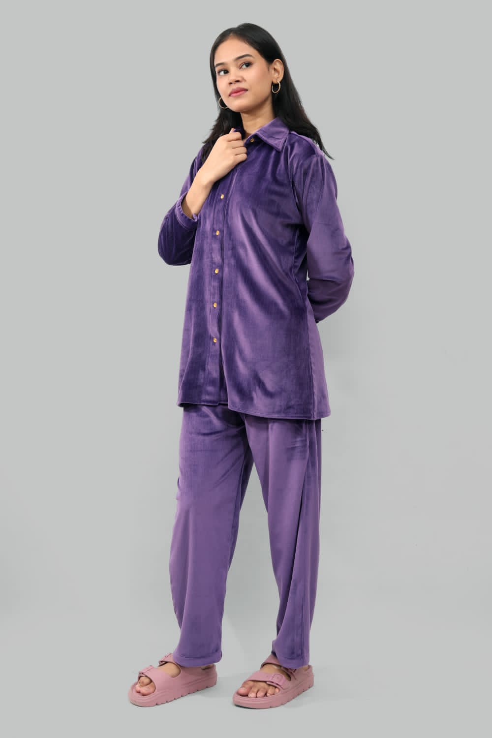 “Luxury in Every Thread: Purple Velvet Cord Set by Ada Fashions”