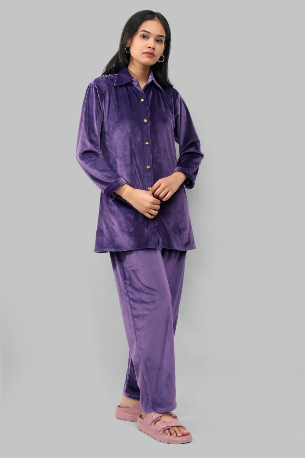 “Luxury in Every Thread: Purple Velvet Cord Set by Ada Fashions”