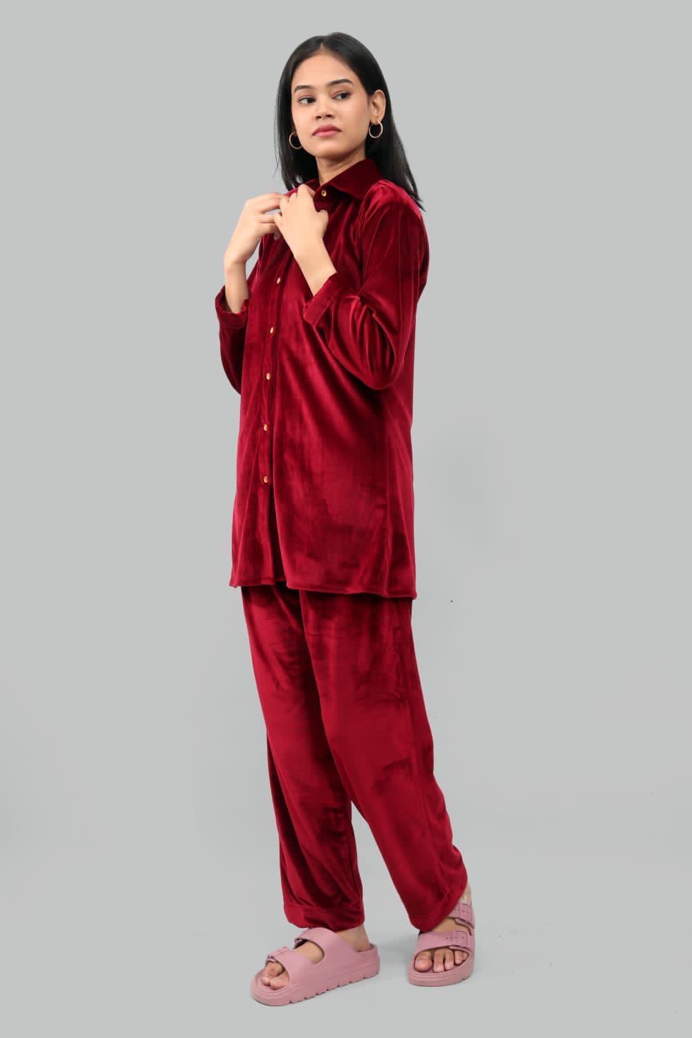 “Luxury in Every Thread: Wine Velvet Cord Set by Ada Fashions”