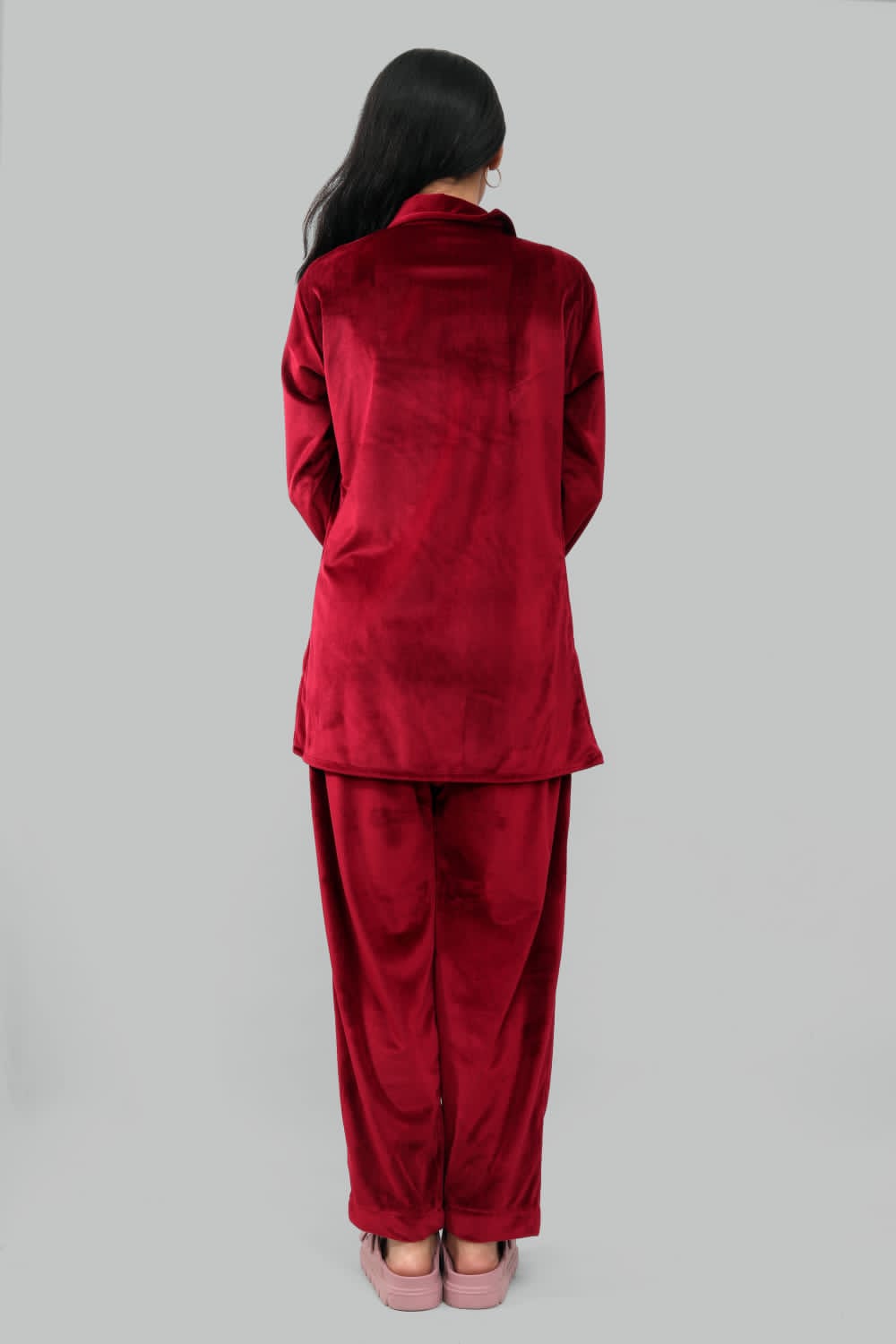 “Luxury in Every Thread: Wine Velvet Cord Set by Ada Fashions”