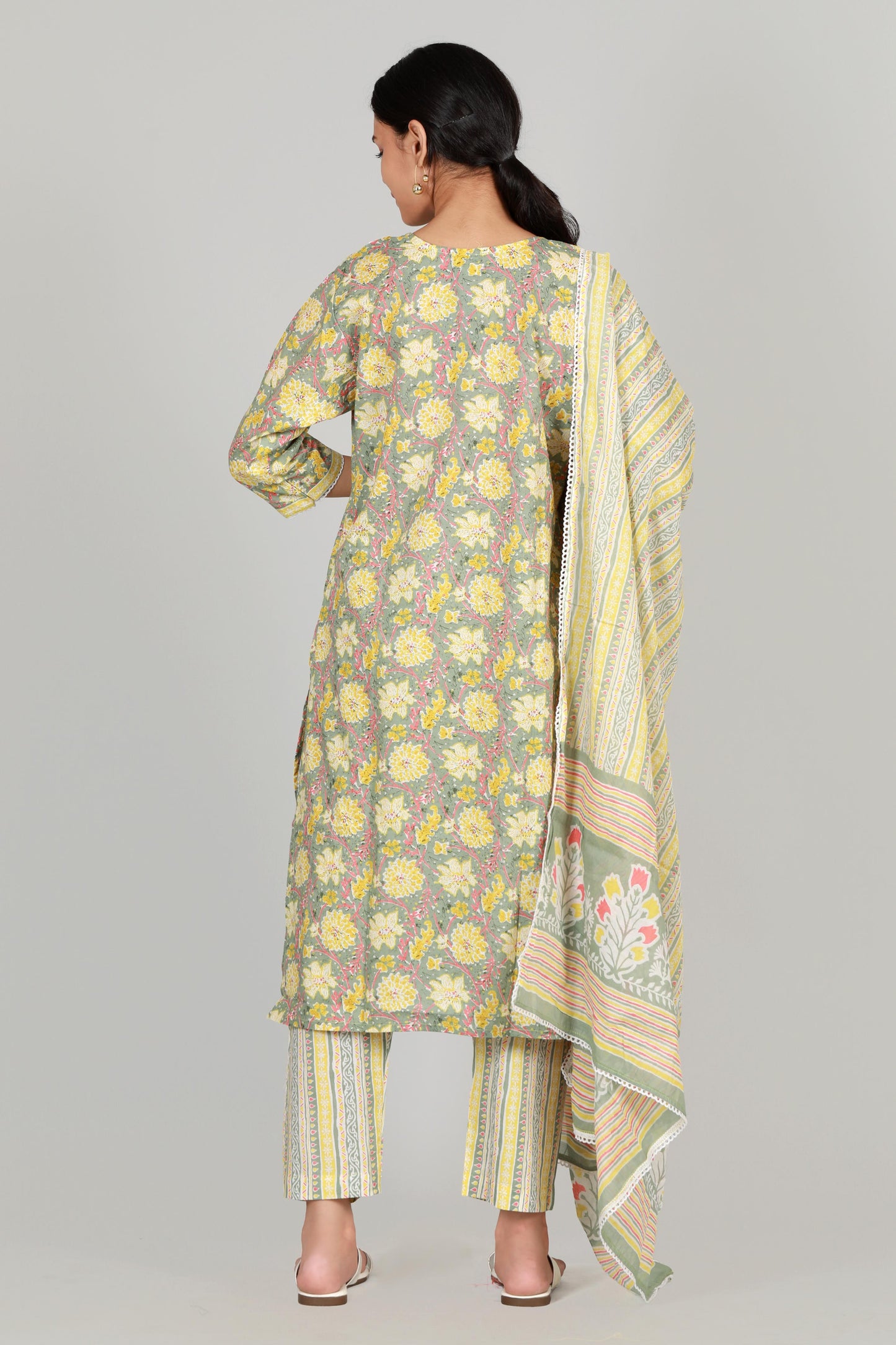 Elegance Redefined: Yellow Premium Three-Piece Cotton Suit Ada Fashions