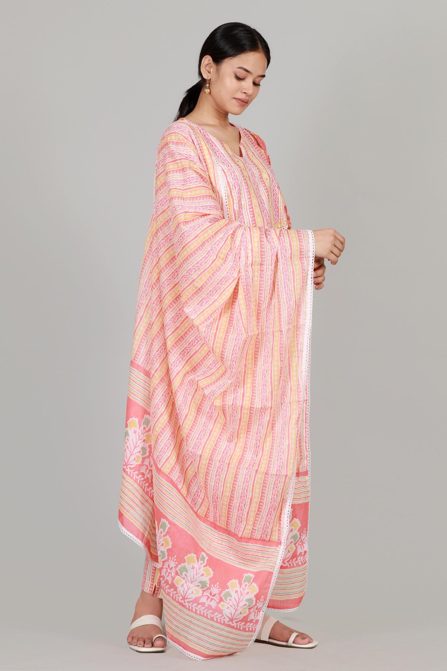 Elegance Redefined: Peach Premium Three-Piece Cotton Suit Ada Fashions